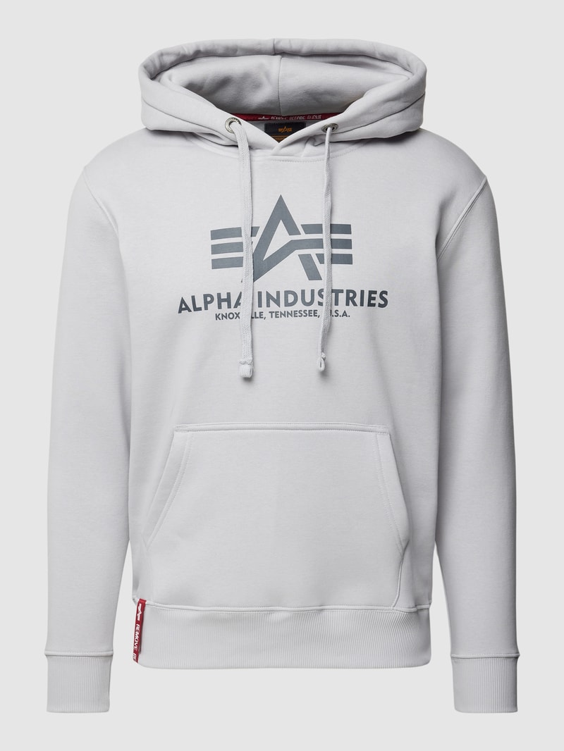 Hoodie mit Label-Print Modell 'BASIC' in hellgrau
