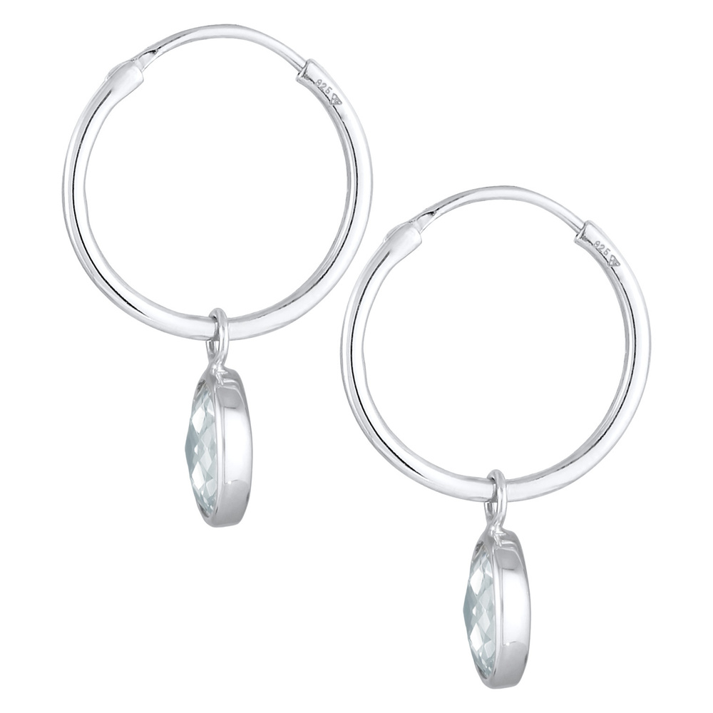 Nenalina Nenalina Boucles d'Oreilles Femmes créoles pendentif ovale avec zircon en argent  Boucles d'oreilles