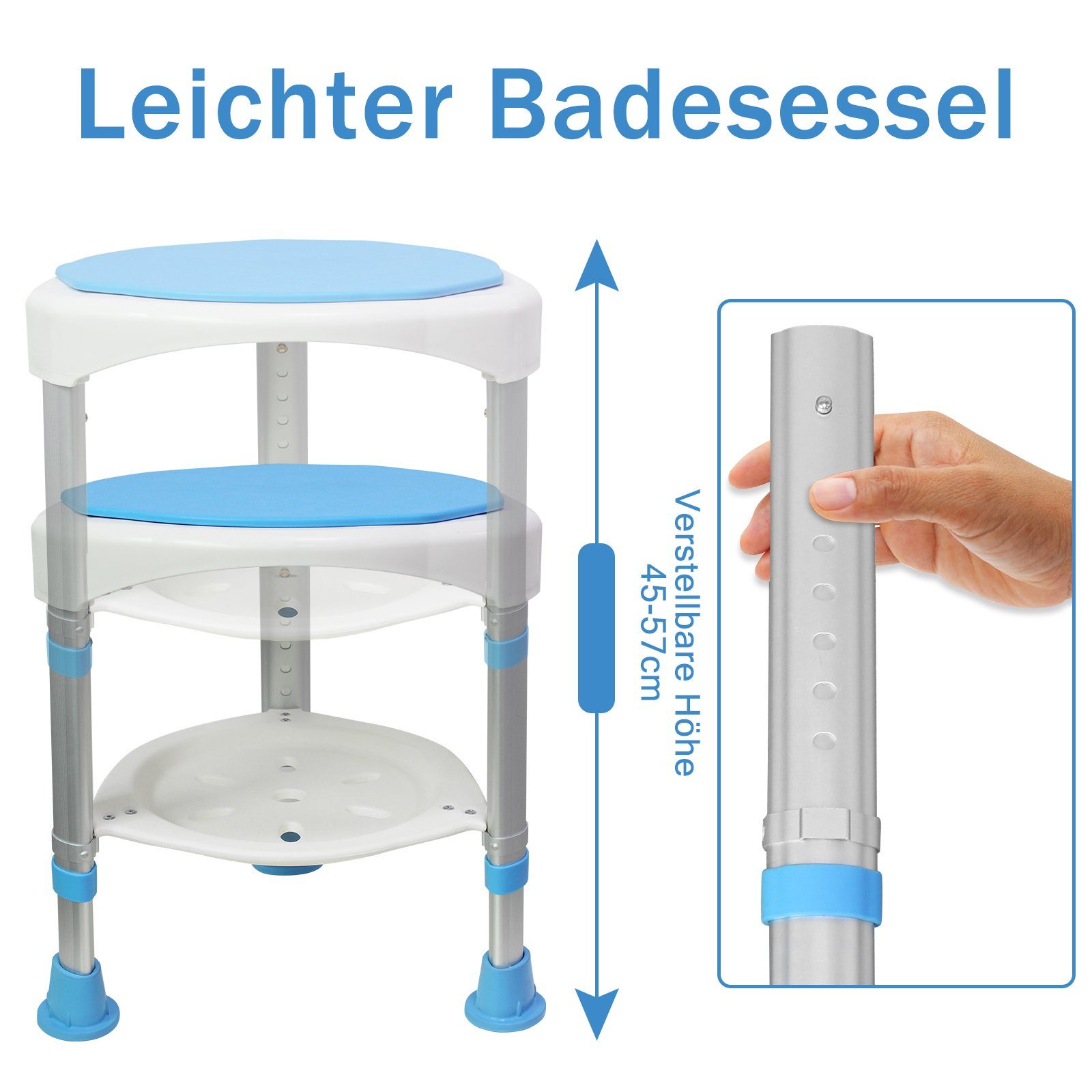 UISEBRT Dusch- und Badhocker Duschstuhl 360°Drehbar, mit Ablagefach