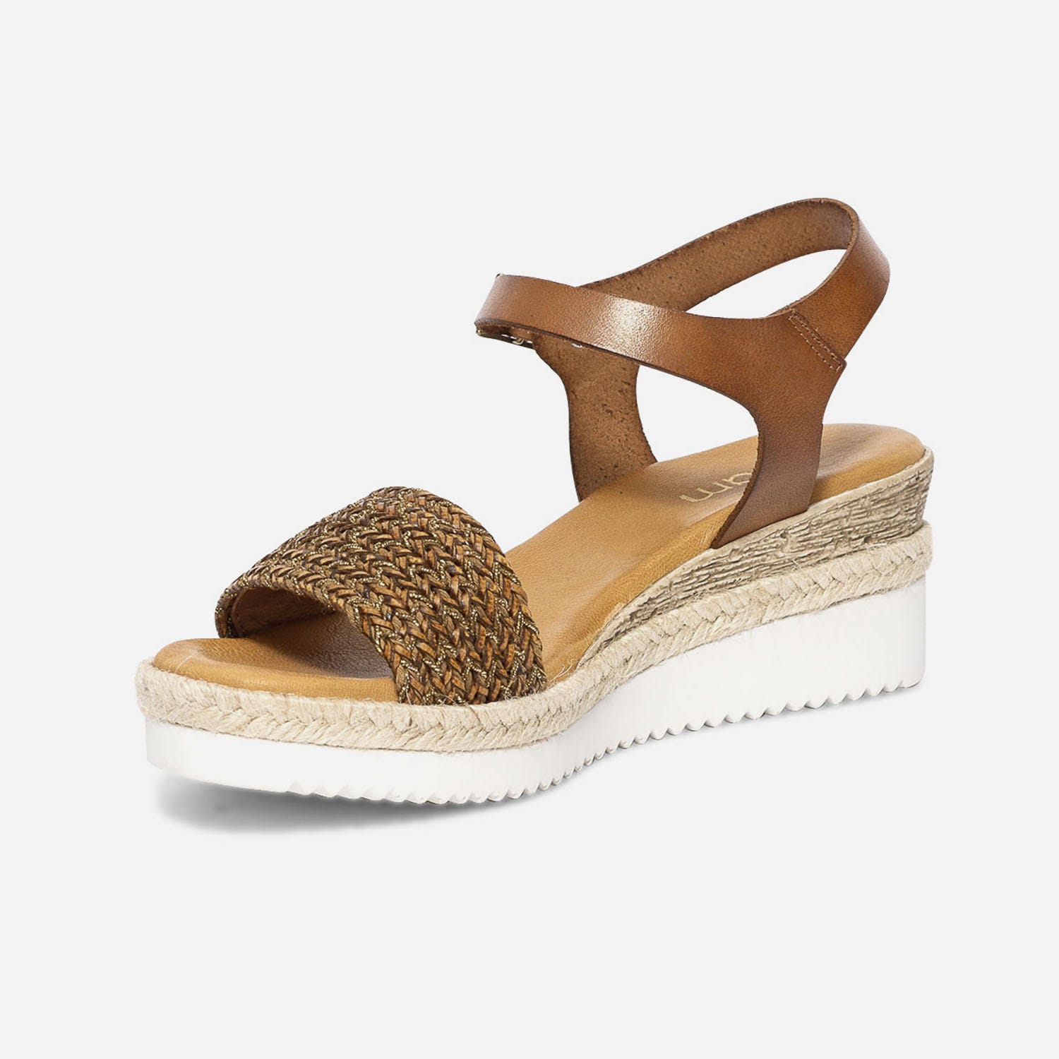 Sandale cognac en cuir avec bride tressée