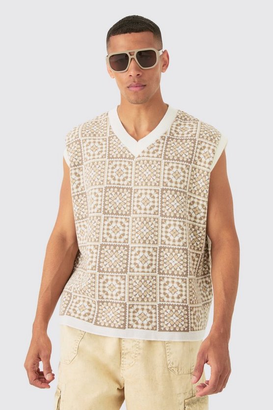 Gehäkeltes Oversize Tanktop mit V-Ausschnitt