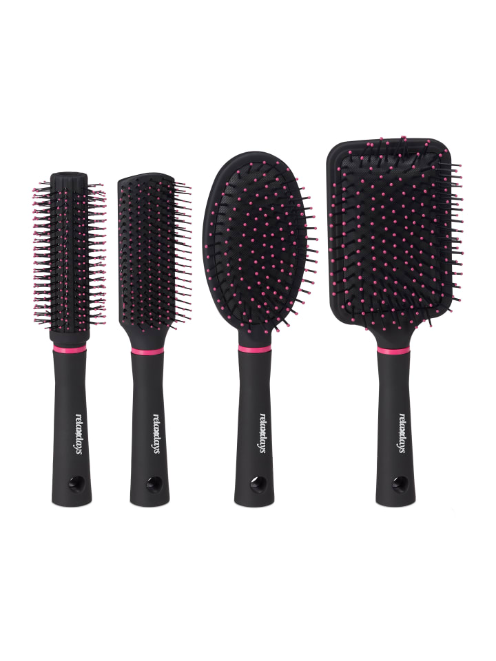 relaxdays 4x Haarbürste in Schwarz/Pink günstig kaufen onesize