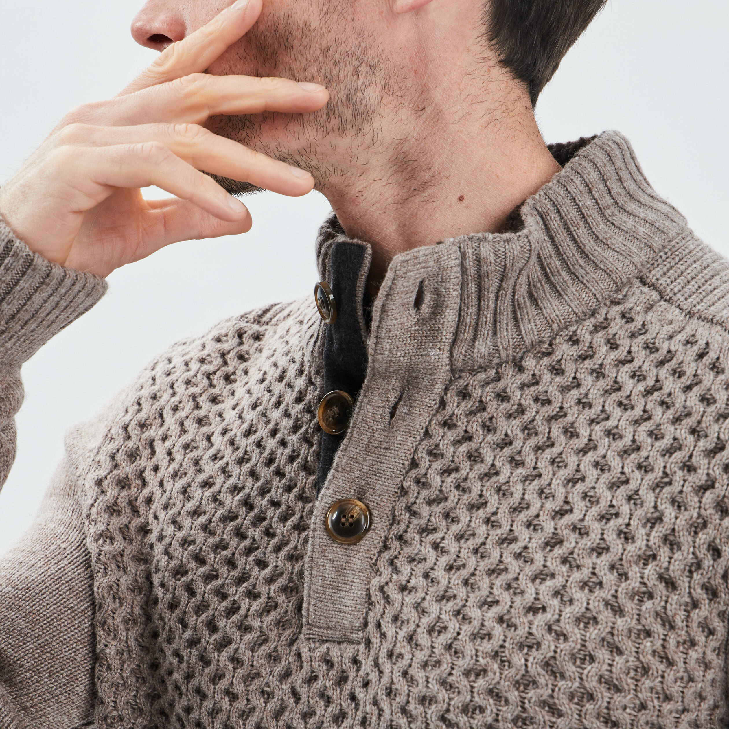 Pull avec col montant taupe homme | La Halle
