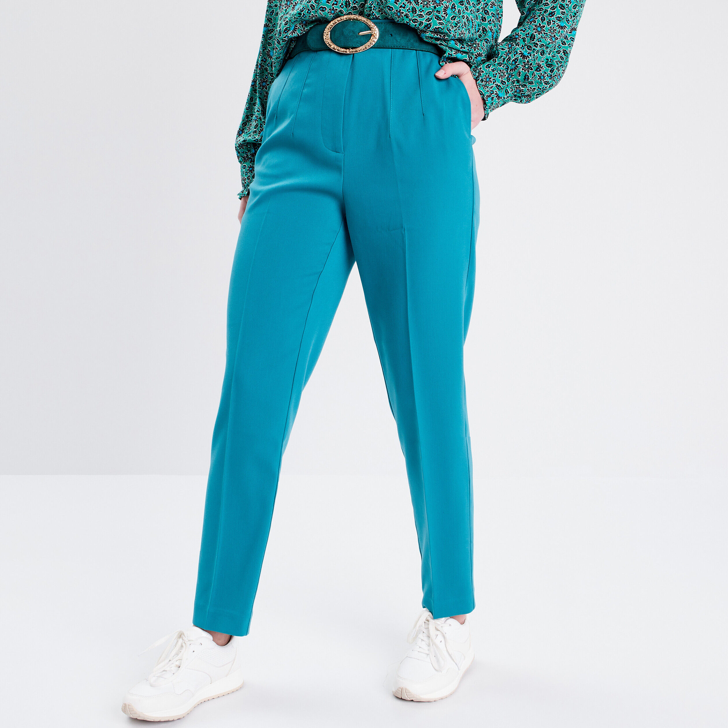 Pantalon city slim à pinces vert émeraude femme | Cache Cache