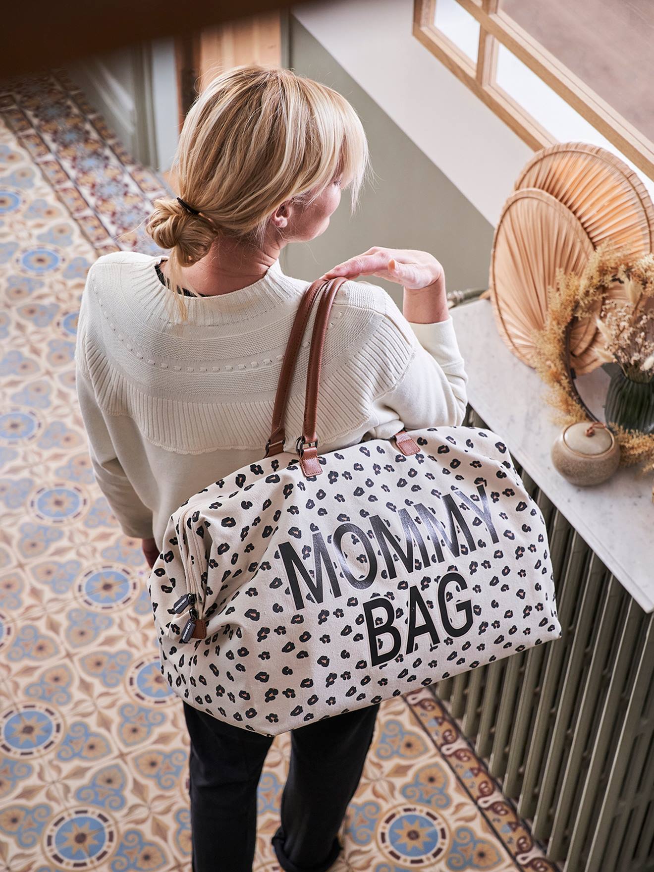 Childhome Große Wickeltasche MOMMY BAG CHILDHOME - wollweiß leoprint