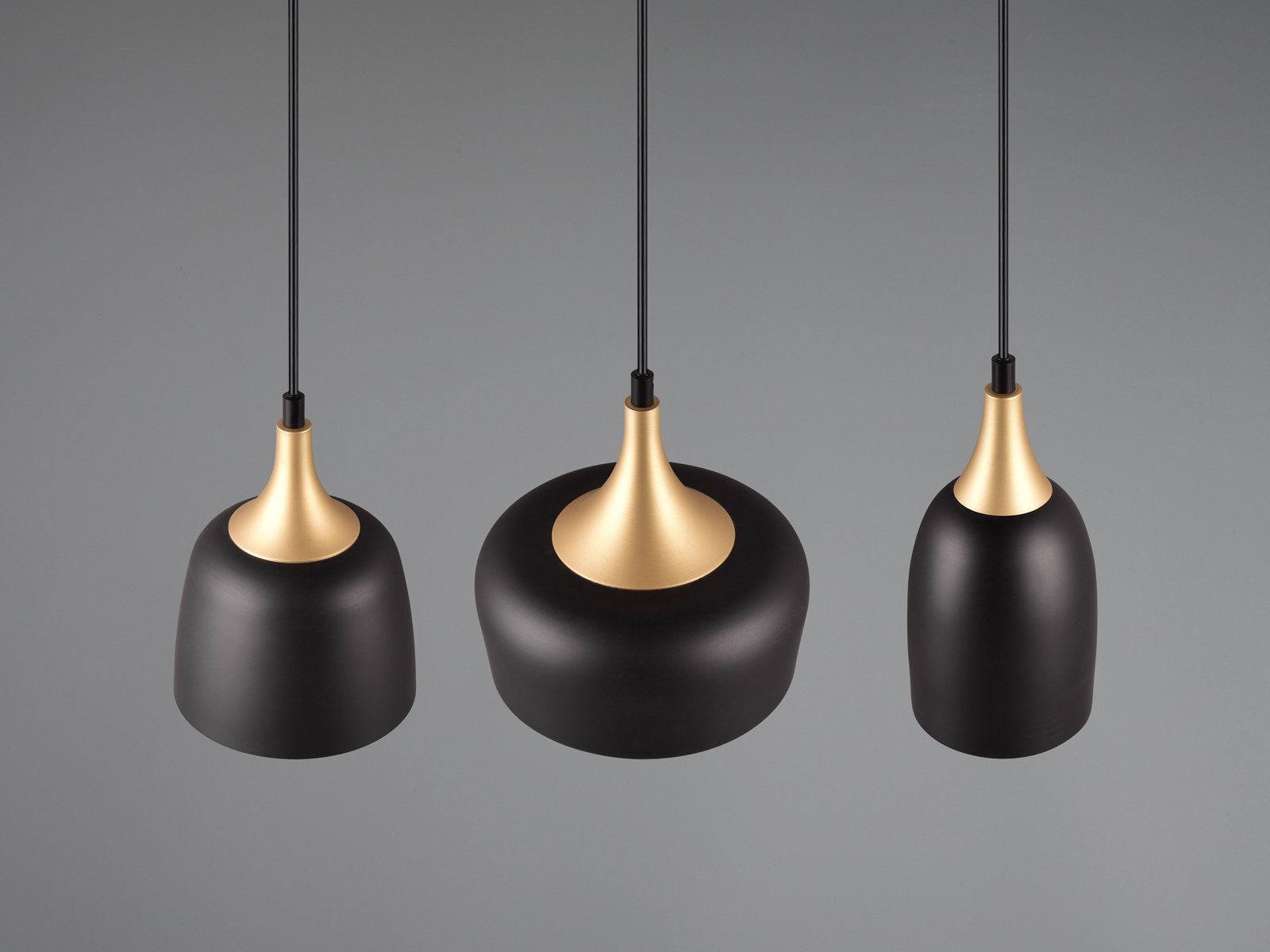 meineWunschleuchte LED Pendelleuchte, Dimmfunktion, LED wechselbar, warmweiß, Designer Balken-Lampe übern Esstisch 3 flammig Schwarz Gold dimmbar