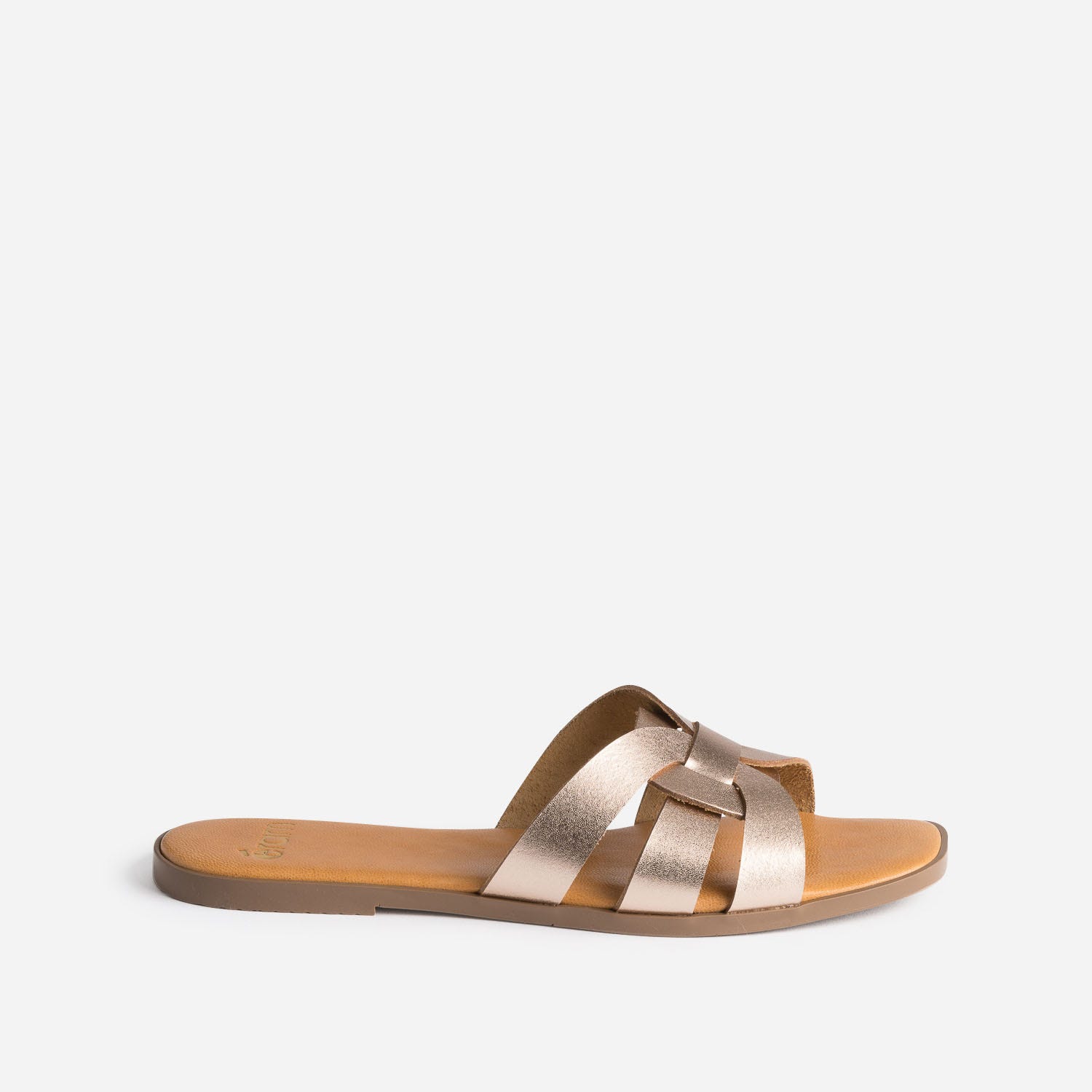 Mule rose cuivré en cuir