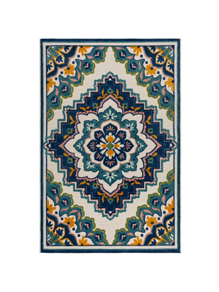 KADIMA DESIGN Superweicher Floral Outdoor-Teppich in Blau günstig kaufen