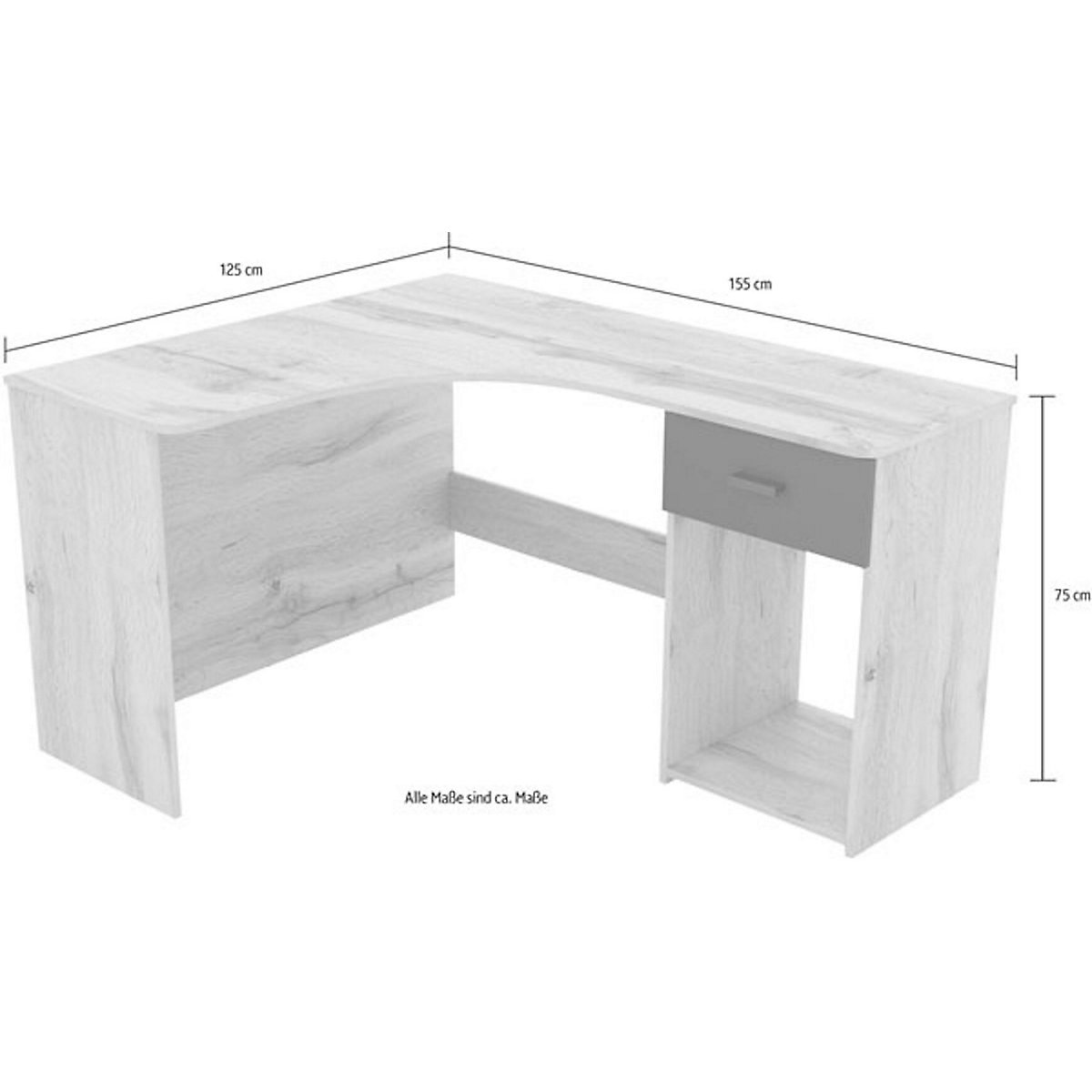 Eckschreibtisch Schreibtisch Cheb 155x125x75cm mit Schublade