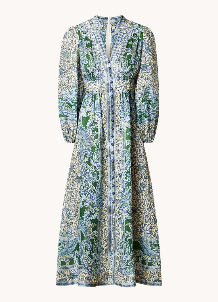 Zimmermann Ottie linen maxi blouse dress with paisley design