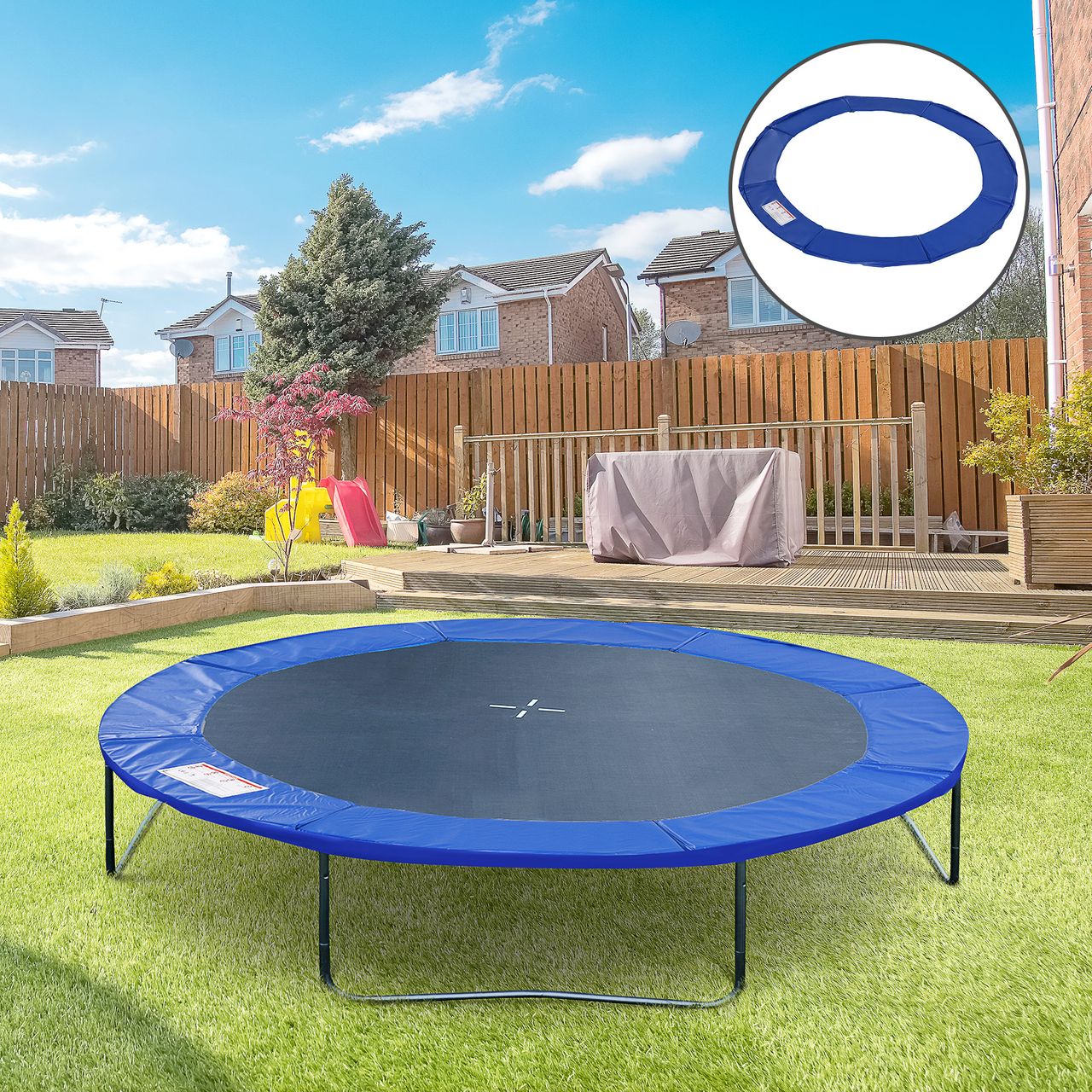 HOMCOM Trampolin Randabdeckung Sicherheitsnetz Wetterplane Leiter 8ft 10ft 12ft 15ft (Randabdeckung: Ø 244cm-Blau)