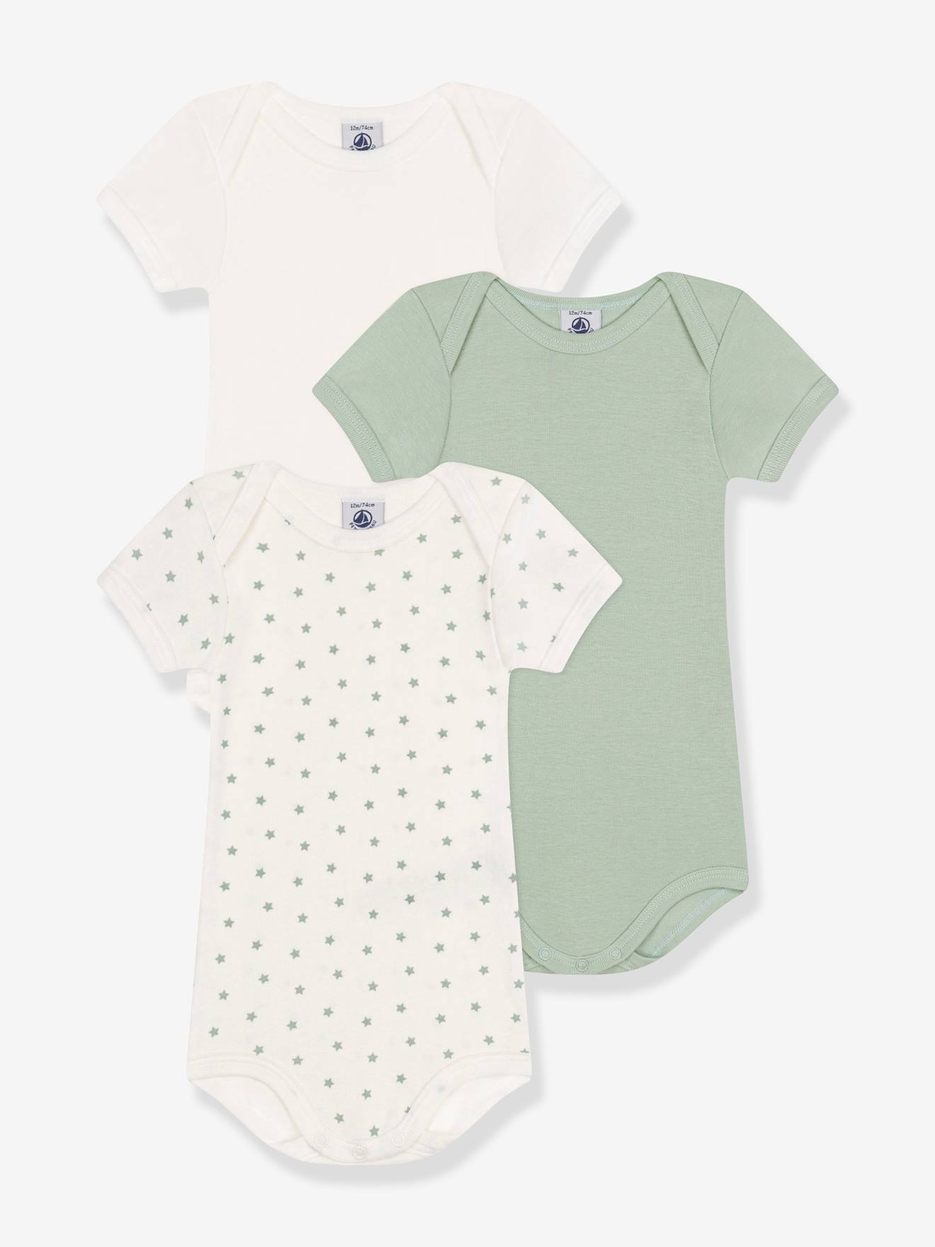 Petit Bateau 3er-Pack Baby Kurzarm-Bodys PETIT BATEAU - mandelgrün