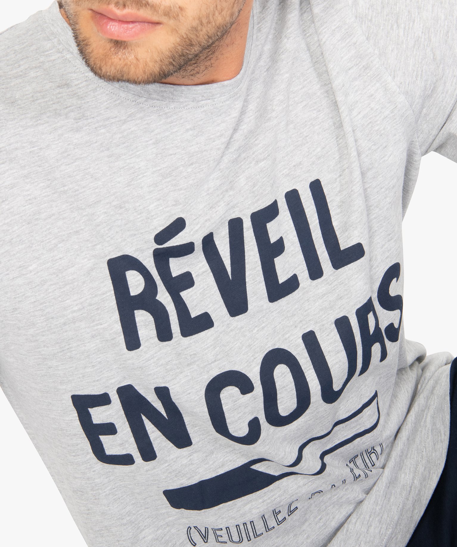 Pyjama homme à manches longues et pantalon large gris | GEMO