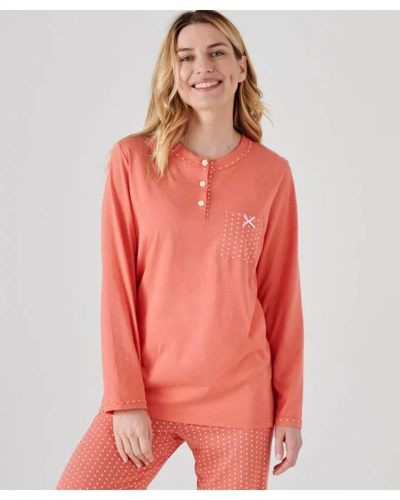 Pyjama-tunique en pur coton peigné, manches longues