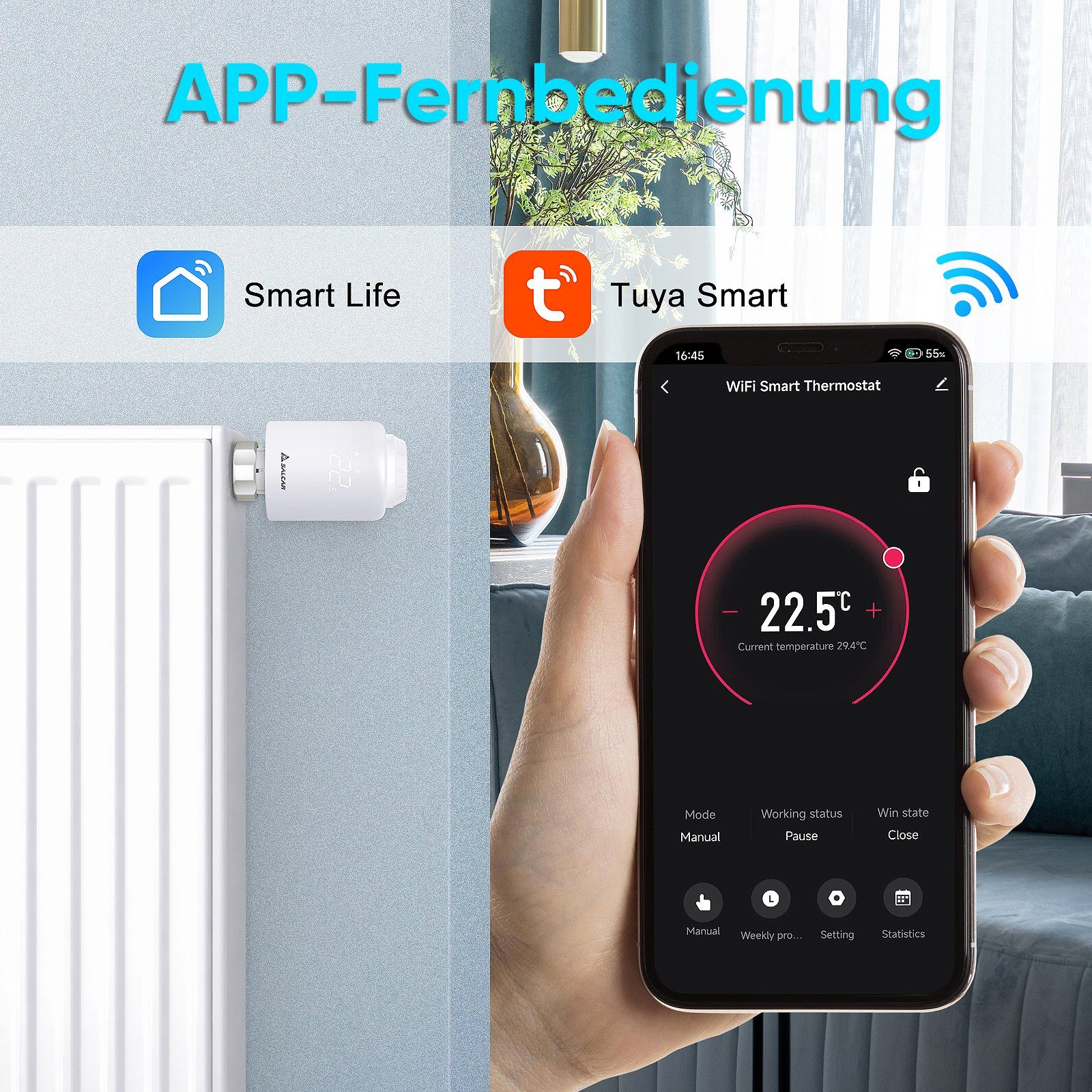 Salcar Heizkörperthermostat Smartes WiFi Heizungsthermostat, (1 St)