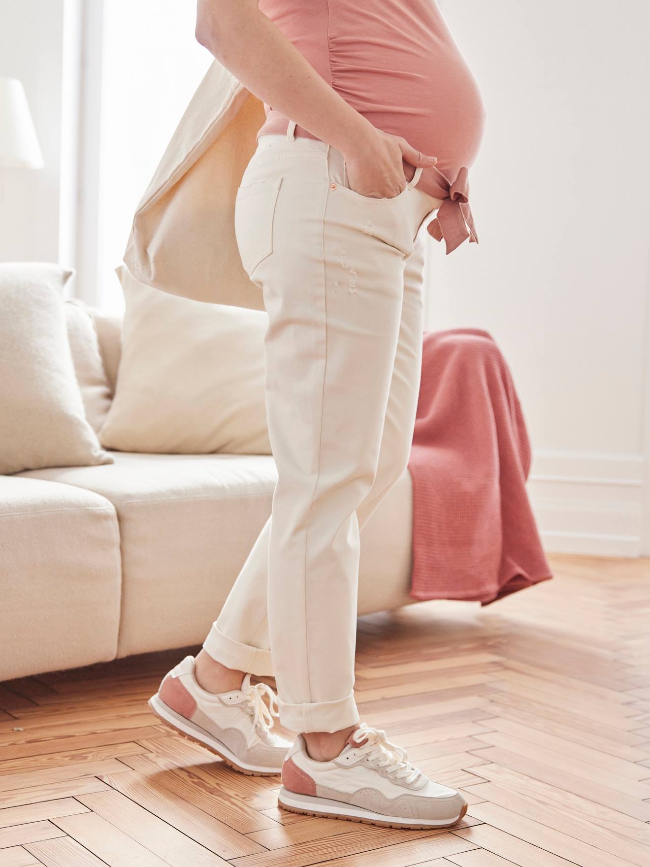 Vertbaudet Umstands-Hose mit Dehneinsatz, Mom-Fit - wollweiß