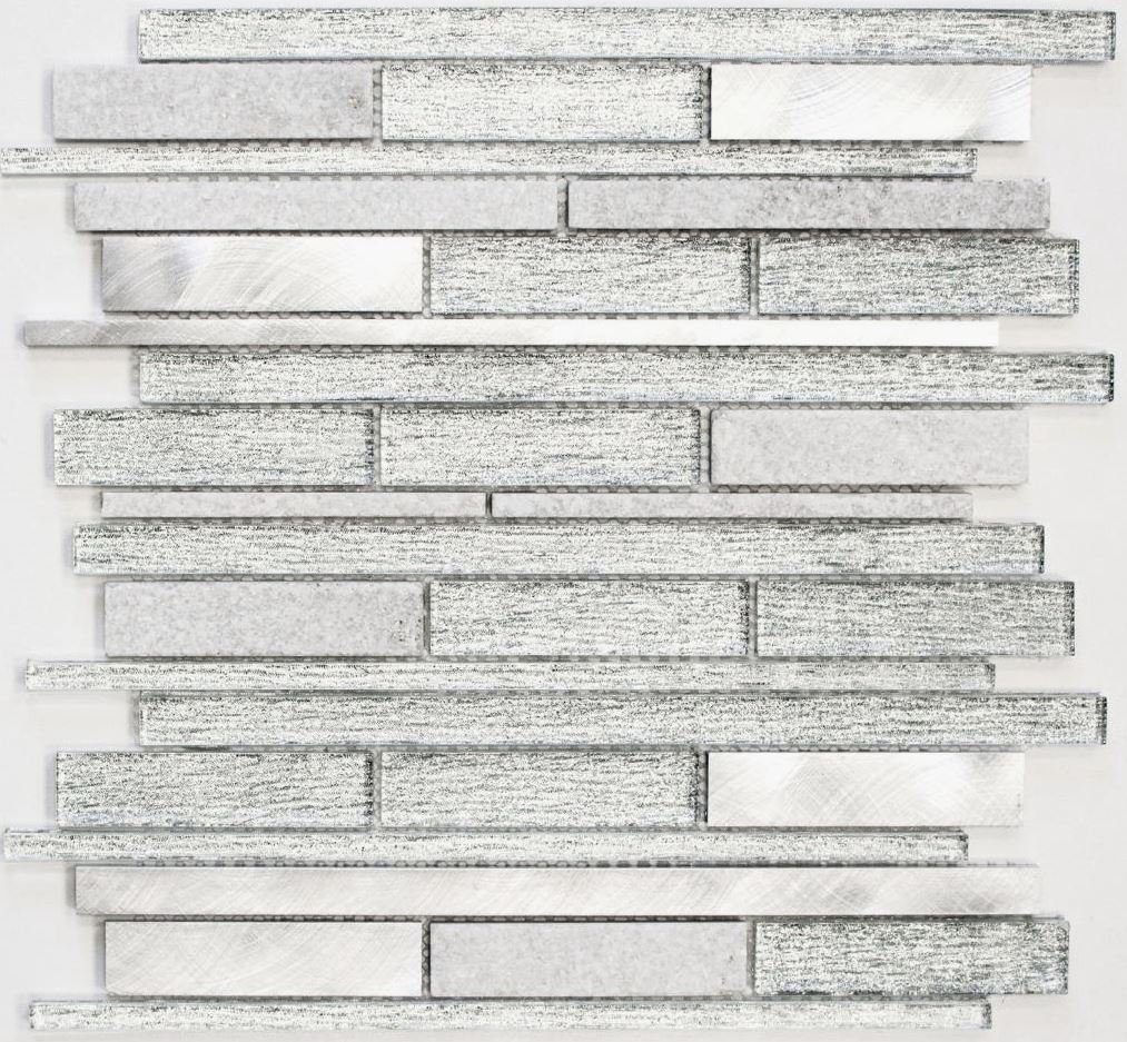 Mosani Mosaikfliesen Glasmosaik Naturstein Mosaik weiß schwarz glänzend / 10 Matten