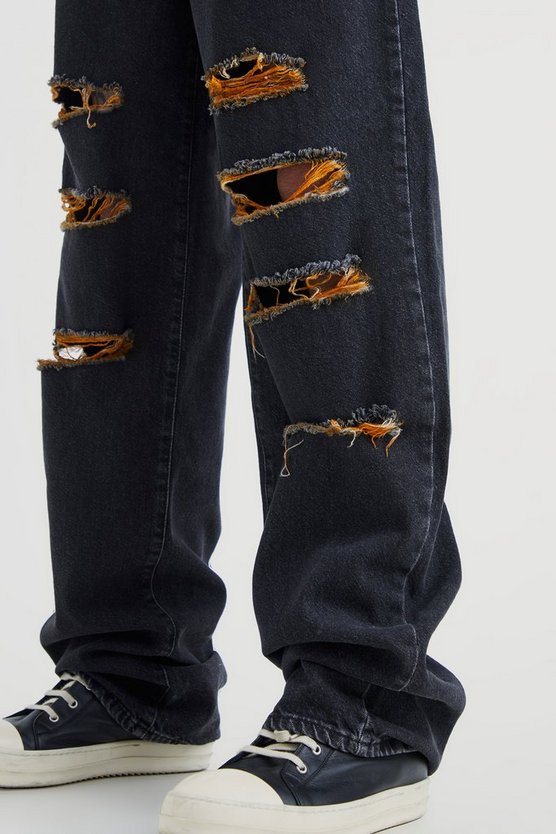 Lockere zerrissene Kontrast-Jeans