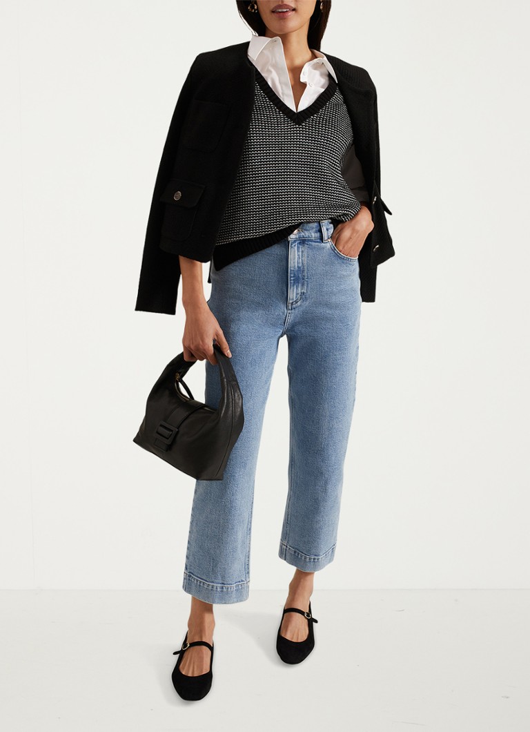 Phase Eight Zoe top in linen blend with knitted pattern