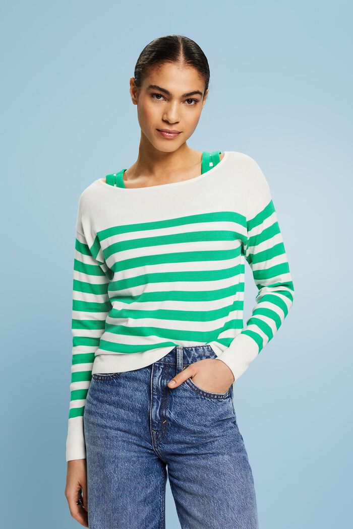 Gestreiftes Baumwoll-Sweatshirt mit Bootausschnitt