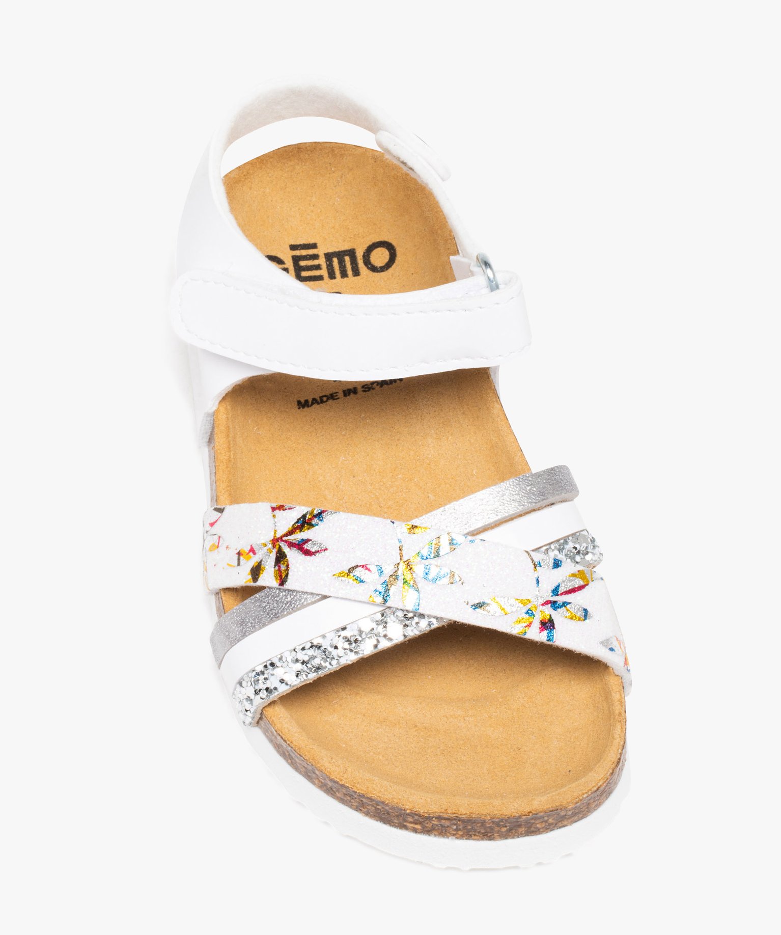 Sandales fille à motifs et à brides contrastées à paille... blanc | GEMO