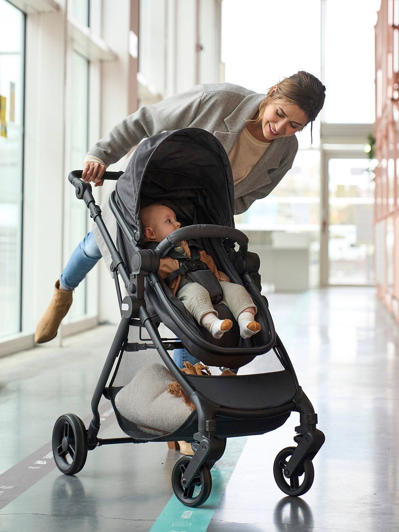 Vertbaudet Kombi-Kinderwagen LIBRA mit Babyschale - grau glanzeffekt