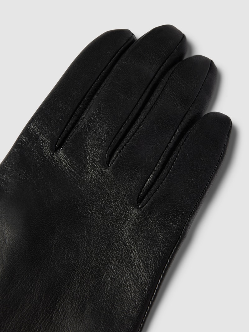 Lederhandschuhe mit Label-Applikation Modell 'CLASSIC' in schwarz