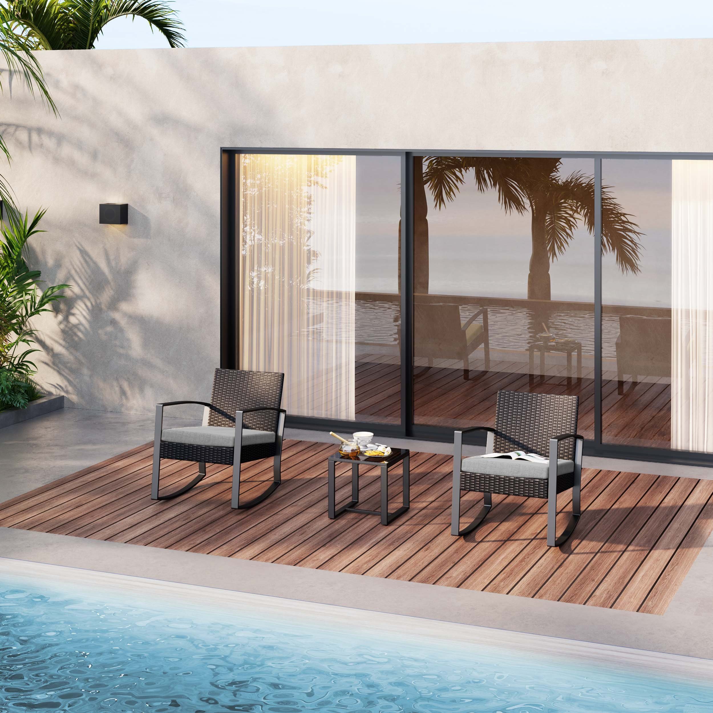 Bealife Balkonset, Balkonmöbel Set 2 Personen, Rattan Gartenmöbel 3 Teilig
