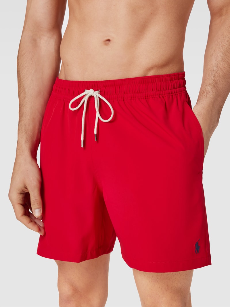 Badehose mit Logo-Stitching Modell 'TRAVELER' in rot