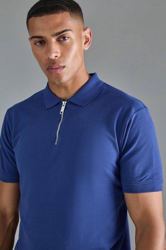 Slim-Fit Pique Poloshirt mit 1/4 Reißverschluss