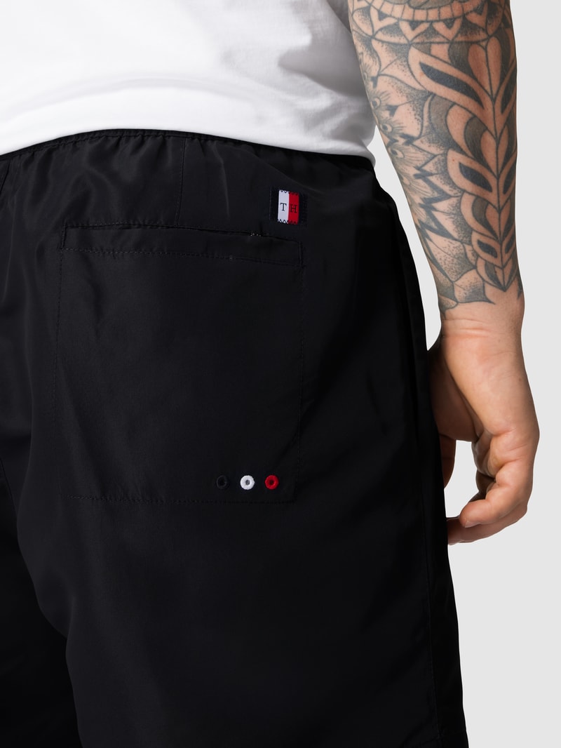 PLUS SIZE Badehose mit Label-Details Modell 'Drawstring' in marineblau