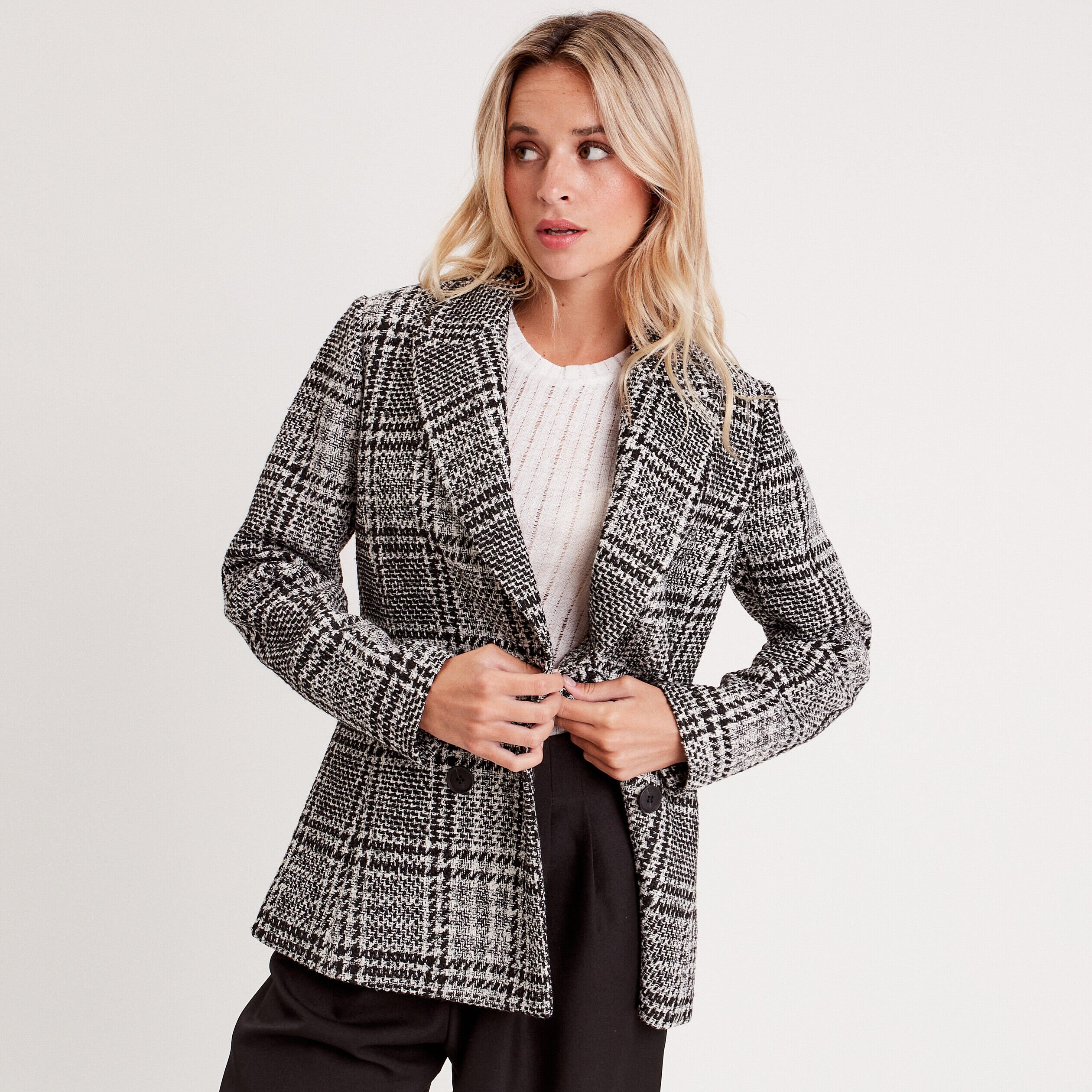 Veste blazer double boutonnage noir femme | Cache Cache