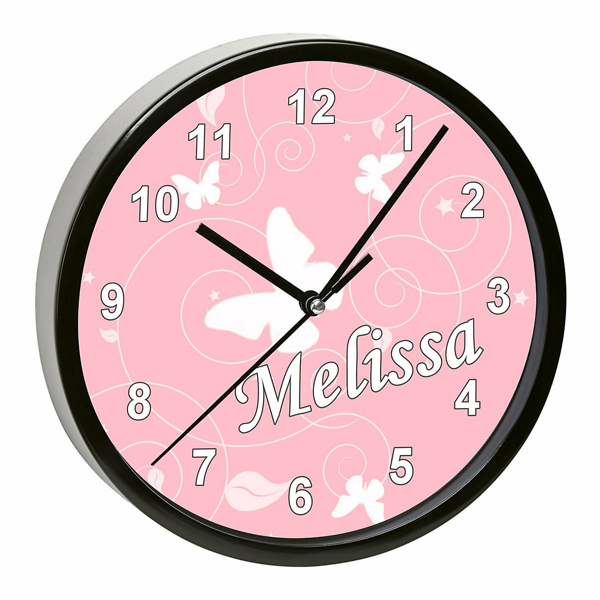 Kinder Wanduhr personalisiert mit Name Schmetterling Altrosa
