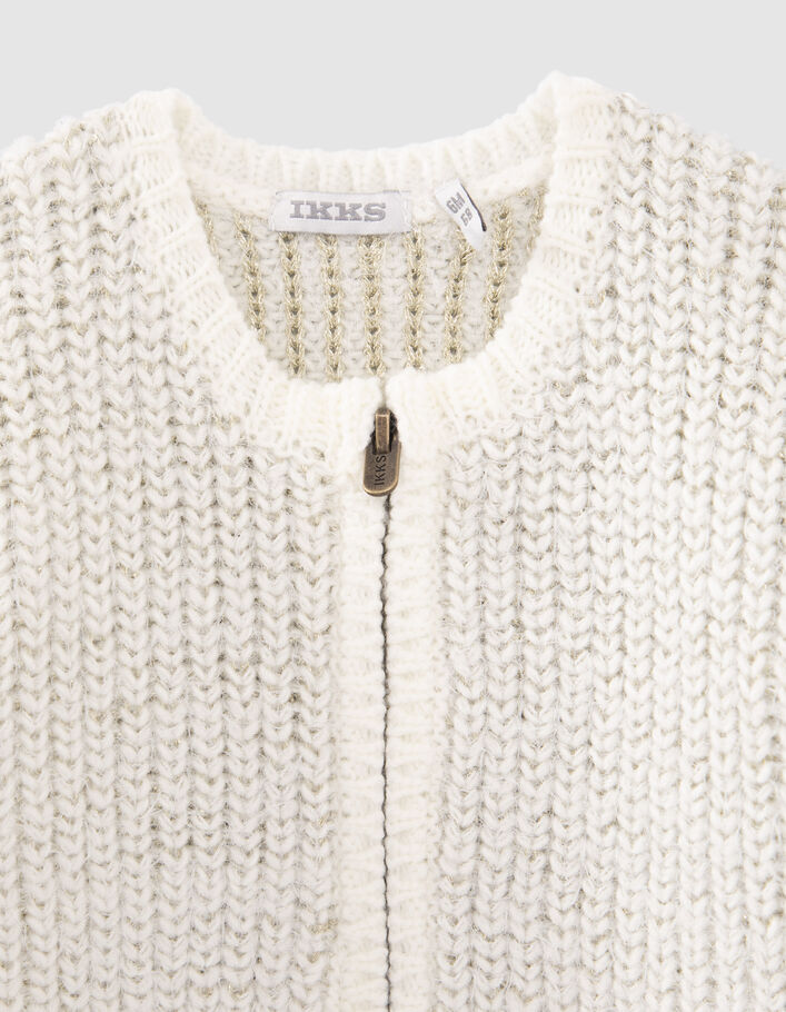 Cardigan écru tricot jacquard lurex doré bébé fille