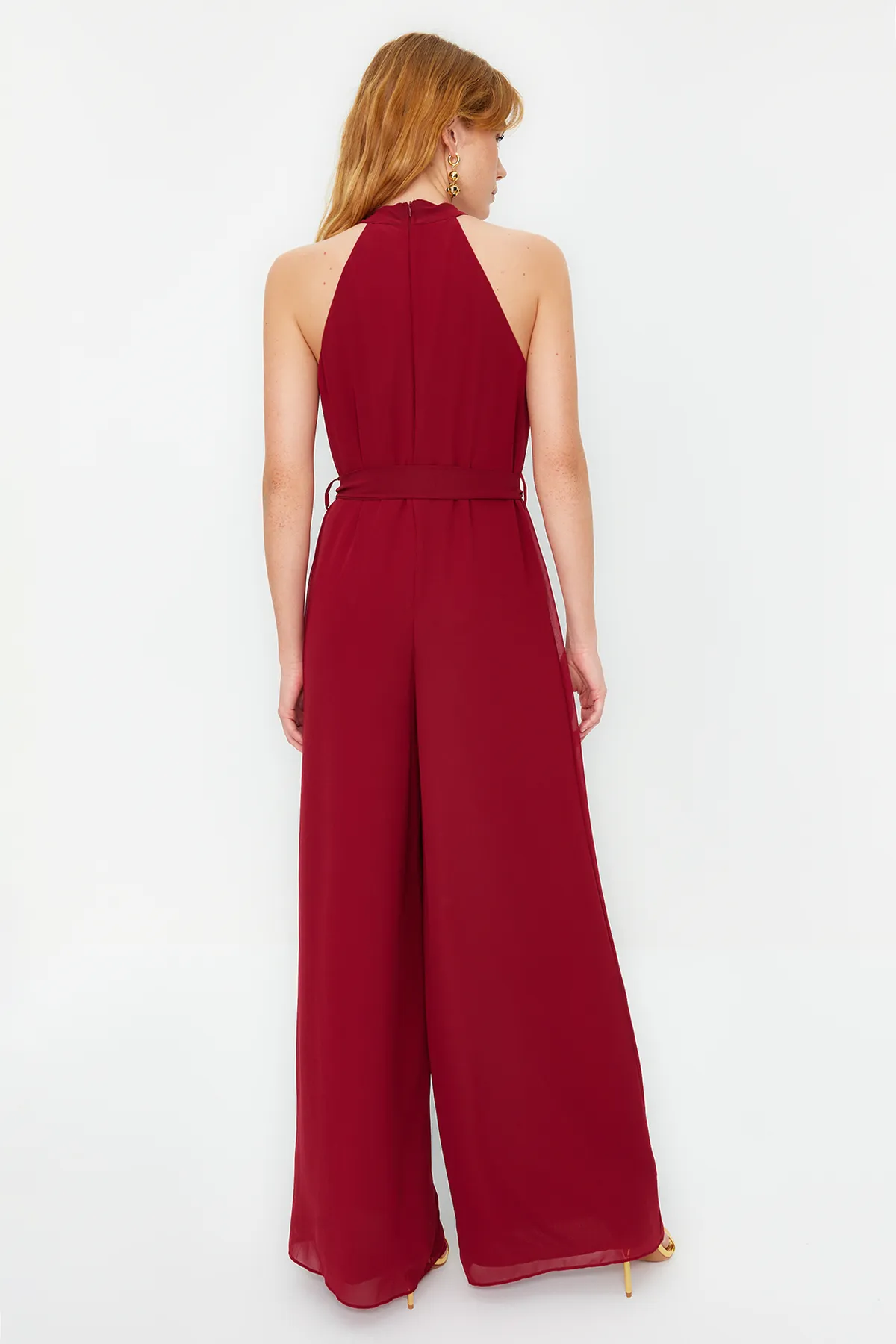 Trendyol Collection  Burgunderfarbener Maxi-Chiffon-Weboverall TWOSS23TU00093