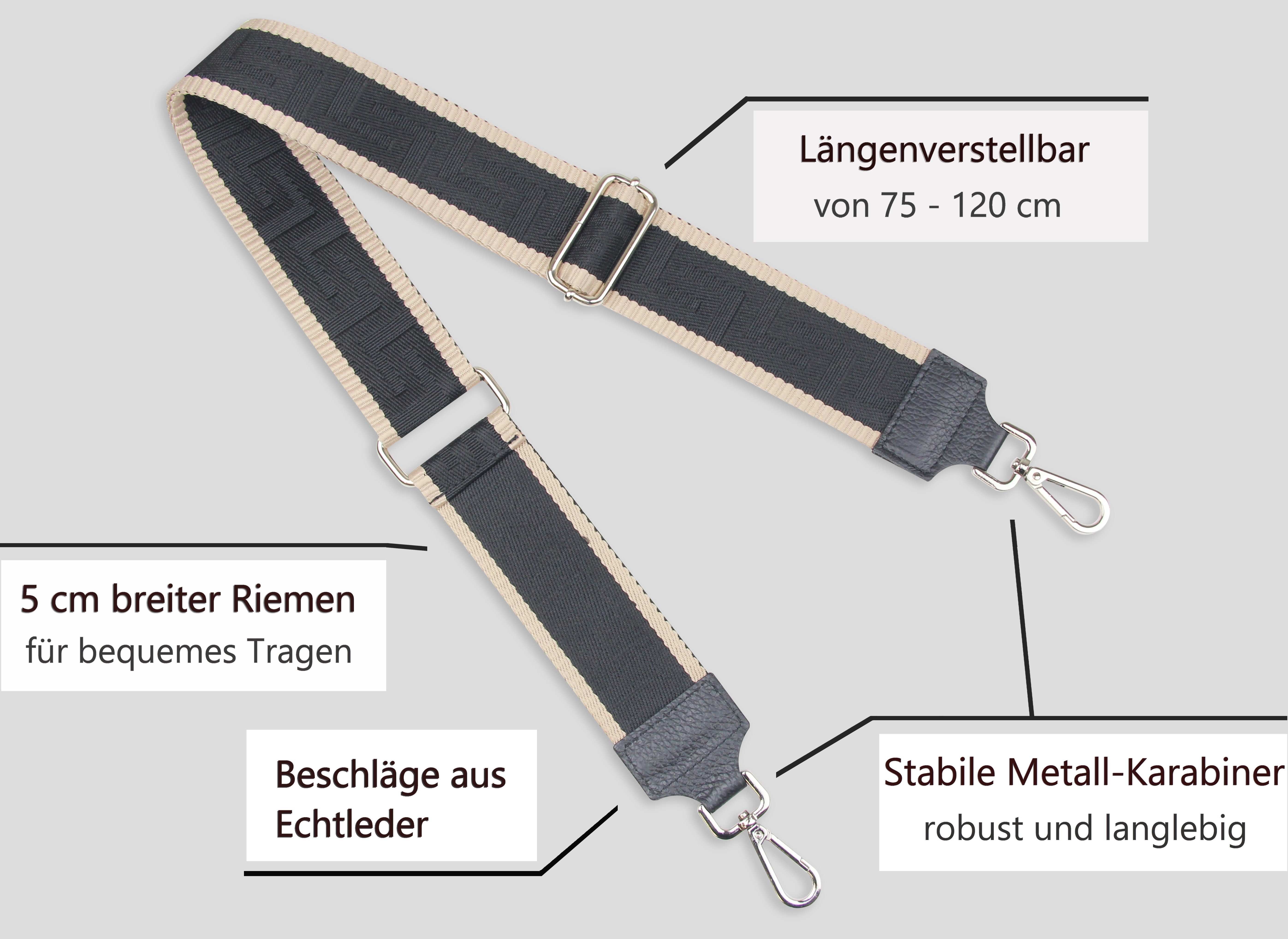 Frentree Schulterriemen MADE IN ITALY, 5cm breiter Schultergurt für Taschen, verstellbarer Gurt, Muster: S