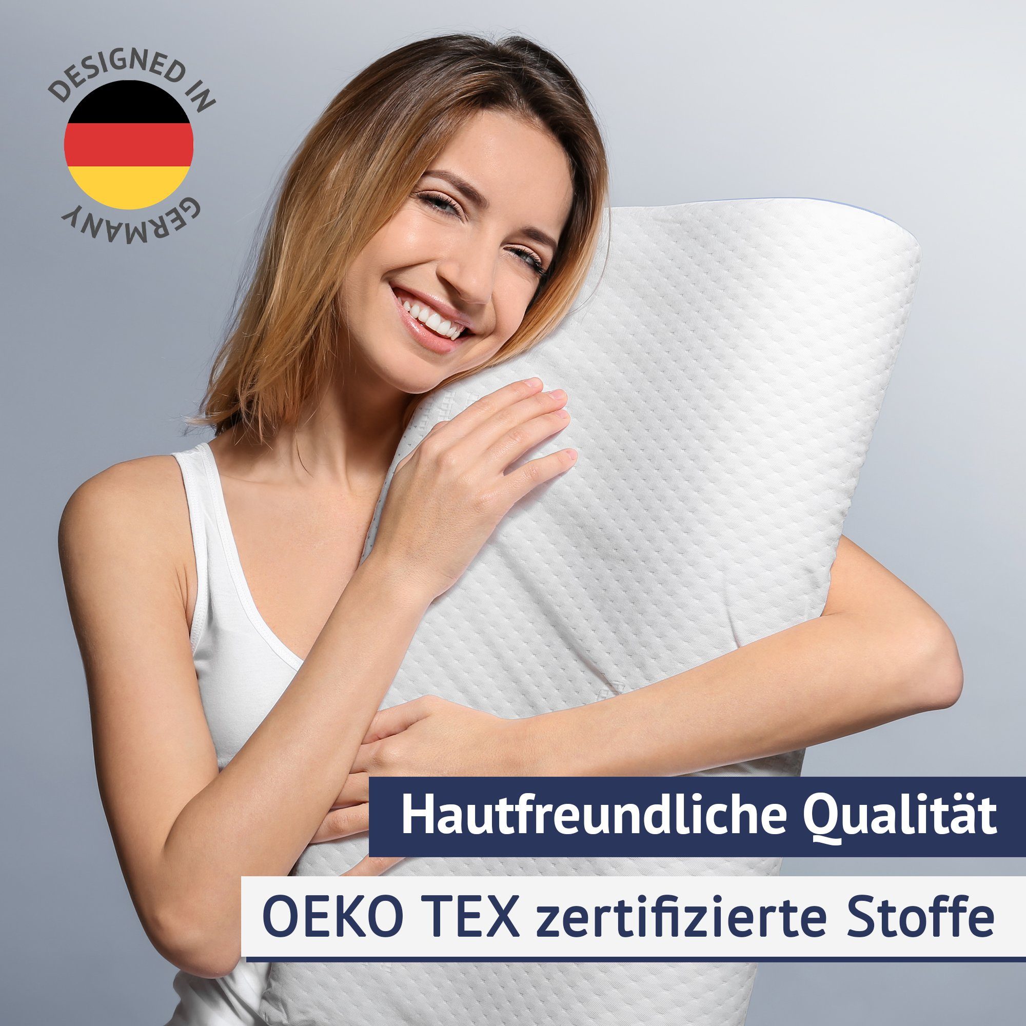 Nackenstützkissen Ergo Vario, casimum, Füllung: Memory Foam, Bezug: Grau, ergonomisches Nackenstützkissen, höhenverstellbar 60x30cm grauer Bezug