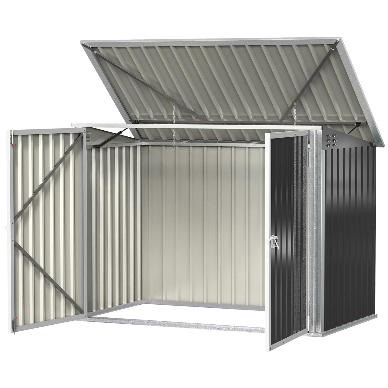 Outsunny Mülltonnenbox Gerätebox Müllbox Storer für 2 Mülltonnen abschließbar Stahl Schwarz 178,5 x 104,5 x 128,5/113 cm