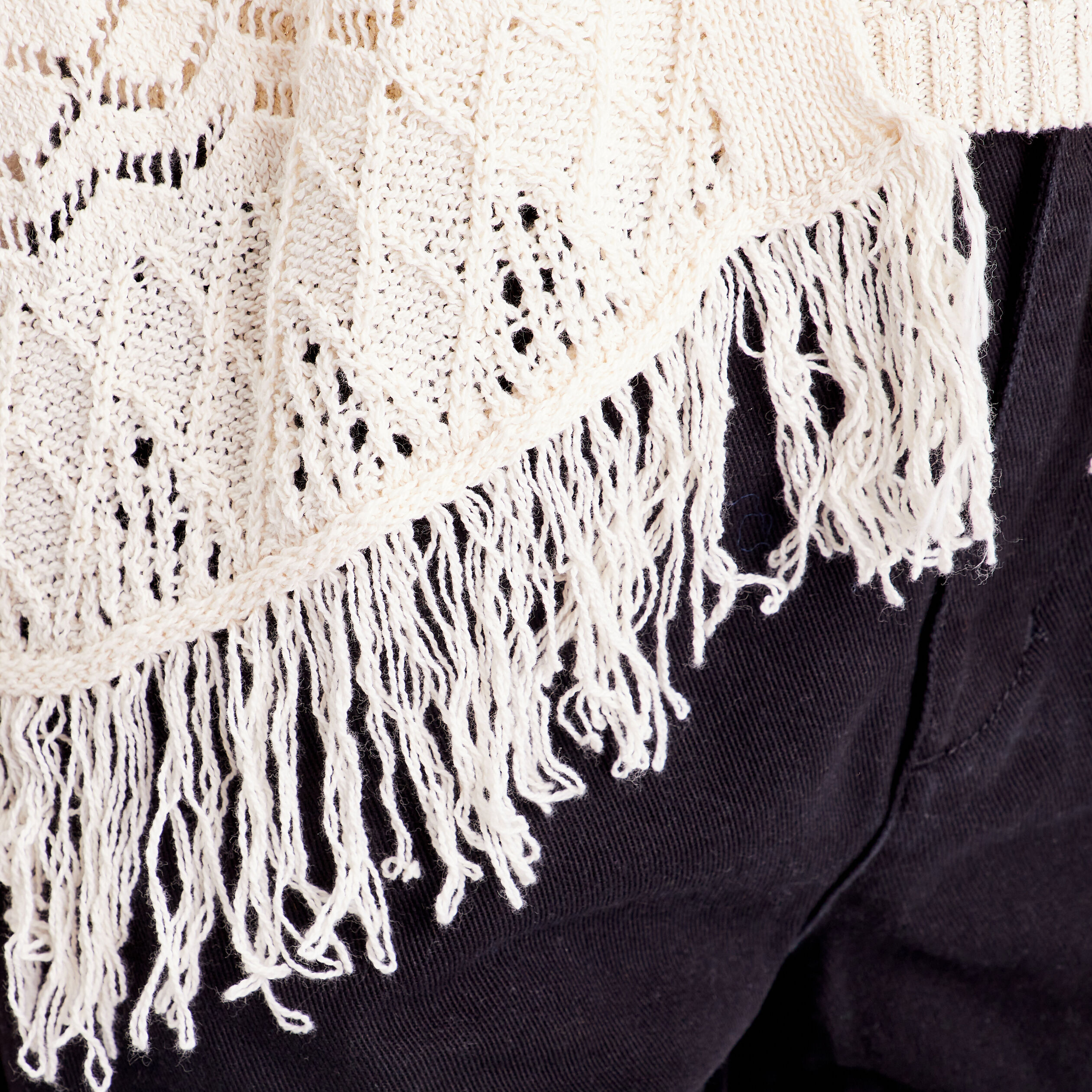 Gilet esprit kimono franges ecru femme | Cache Cache