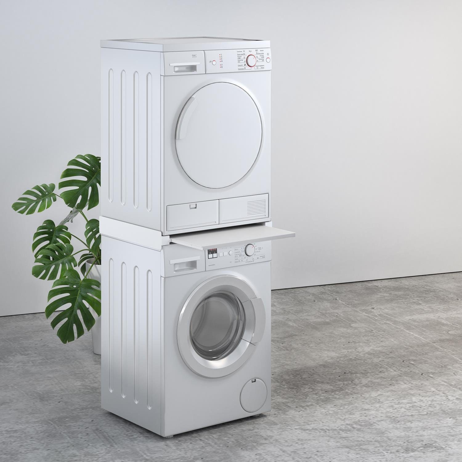 Maclean Waschmaschinenumbauschrank MC-890 Verbindungsrahmen Belastbarkeit: max. 60 kg, Abmessungen: 606x538x80mm, Ablagedicke: 16 mm, Material: Aluminium (Verbindungsrahmen) /Holz (Ablage), Farbe: Weiß