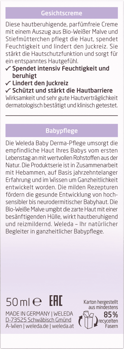 Baby Gesichtscreme Derma Weiße Malve, 50 ml
