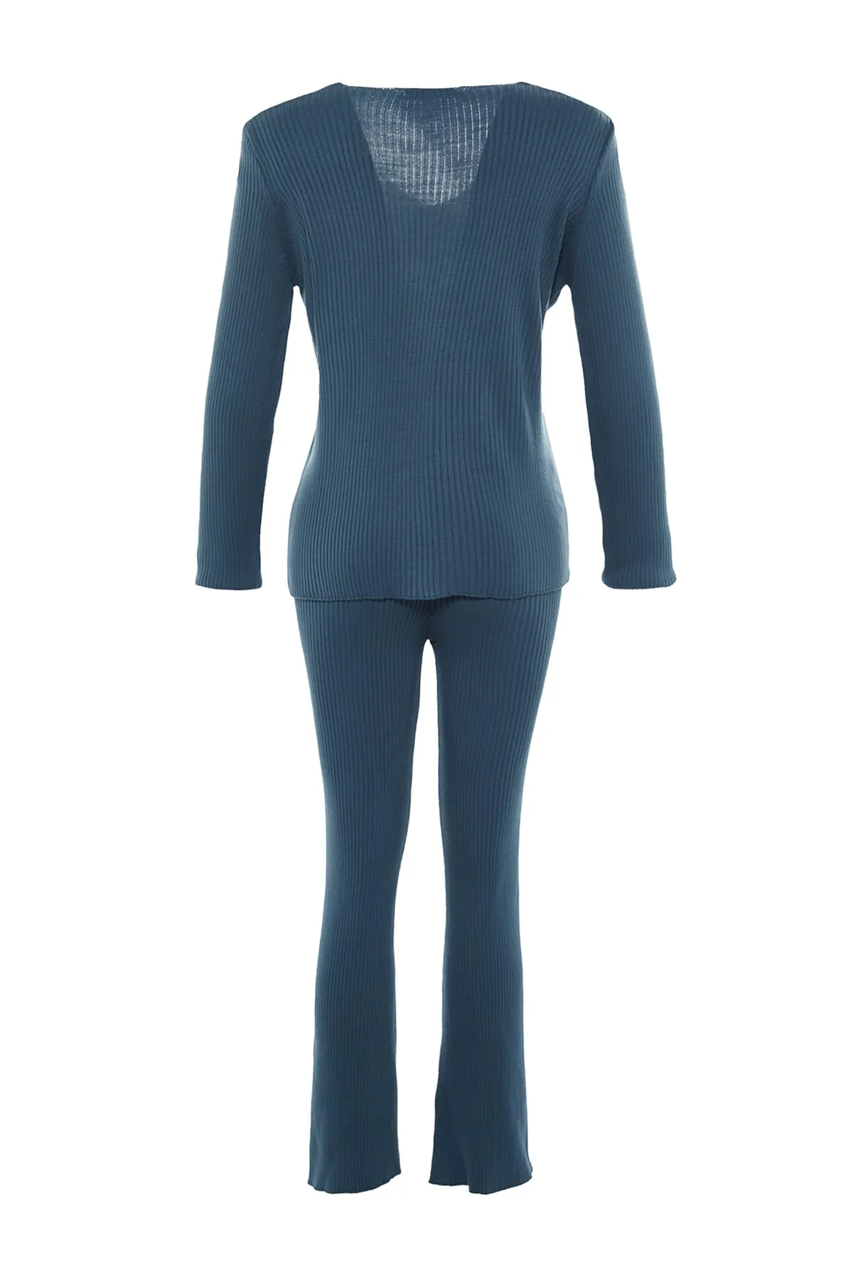 Trendyol Collection  Indigofarbenes Strickoberteil und -unterteil mit V-Ausschnitt TWOAW23AU00139
