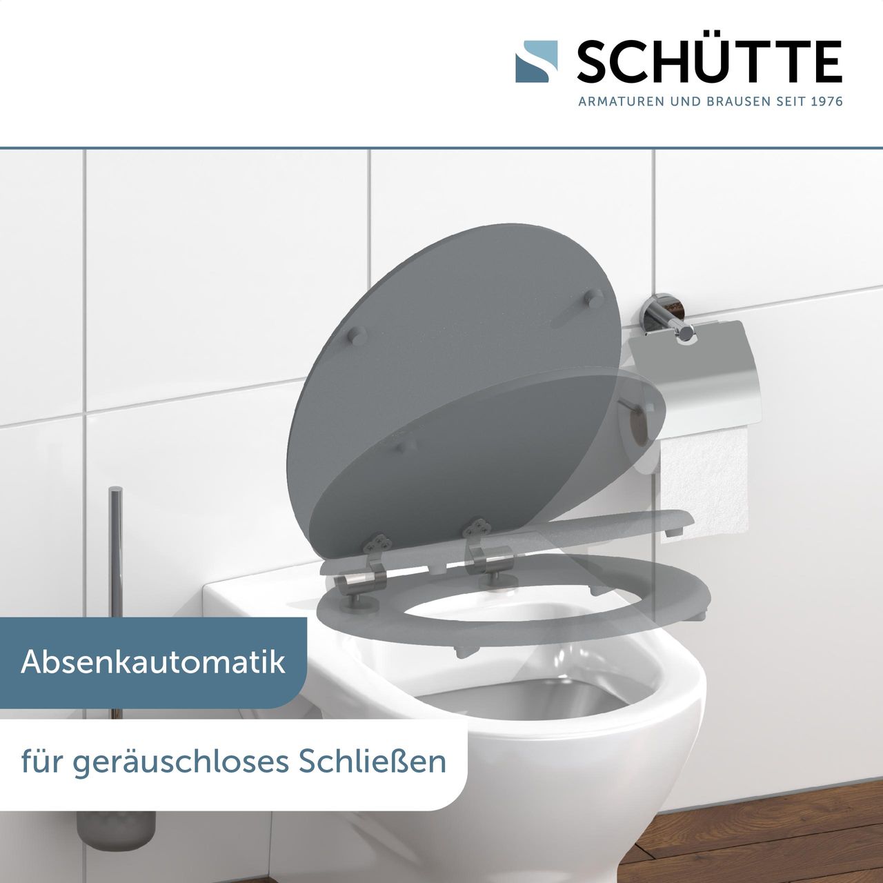 Schütte MDF WC Sitz SPIRIT GREY, Toilettendeckel mit Absenkautomatik, Holzkern