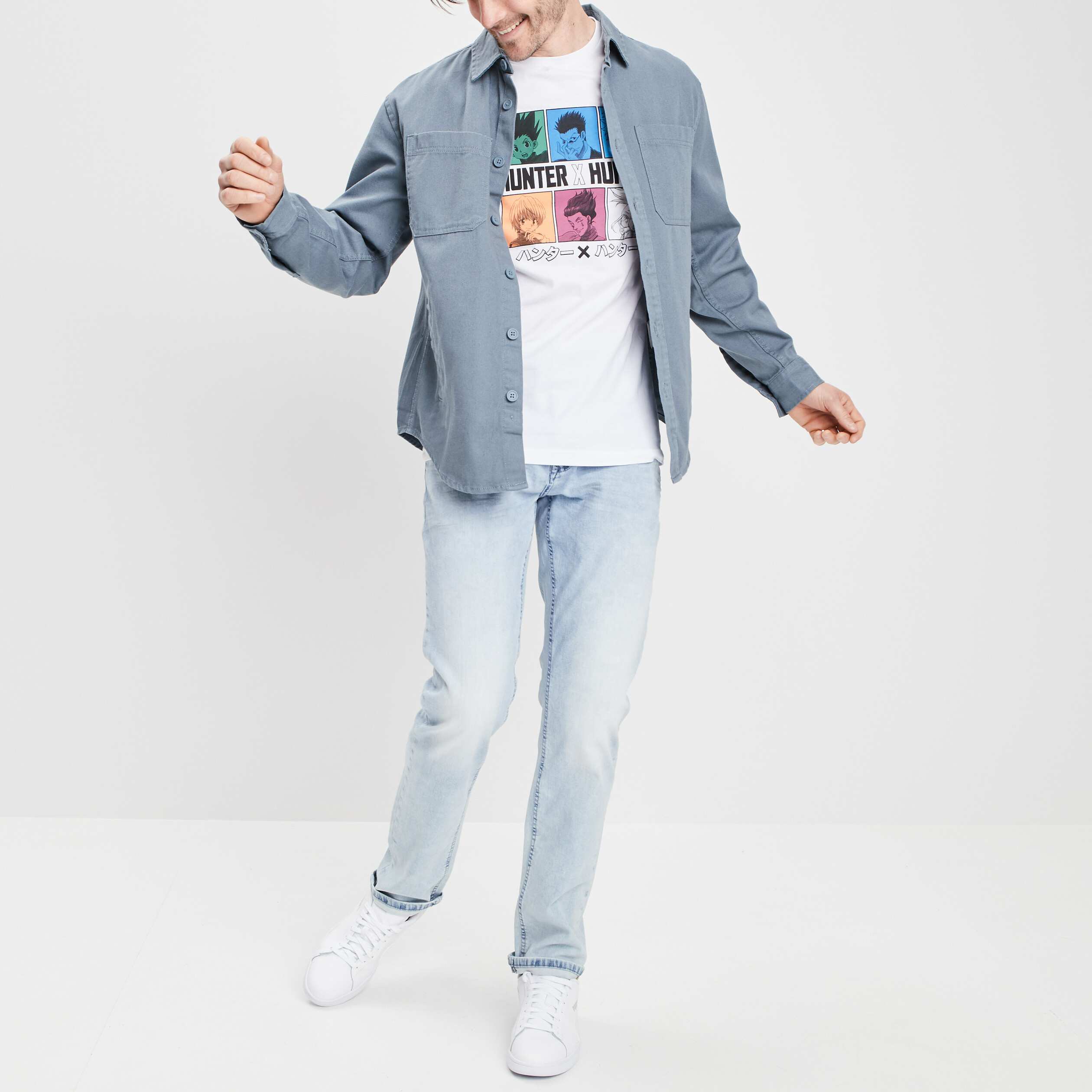 Chemise avec deux poches plaquées bleu gris homme | La Halle