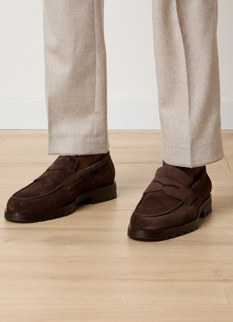 Mocasini Santoni Rock Penny din piele de căprioară și piele de vițel