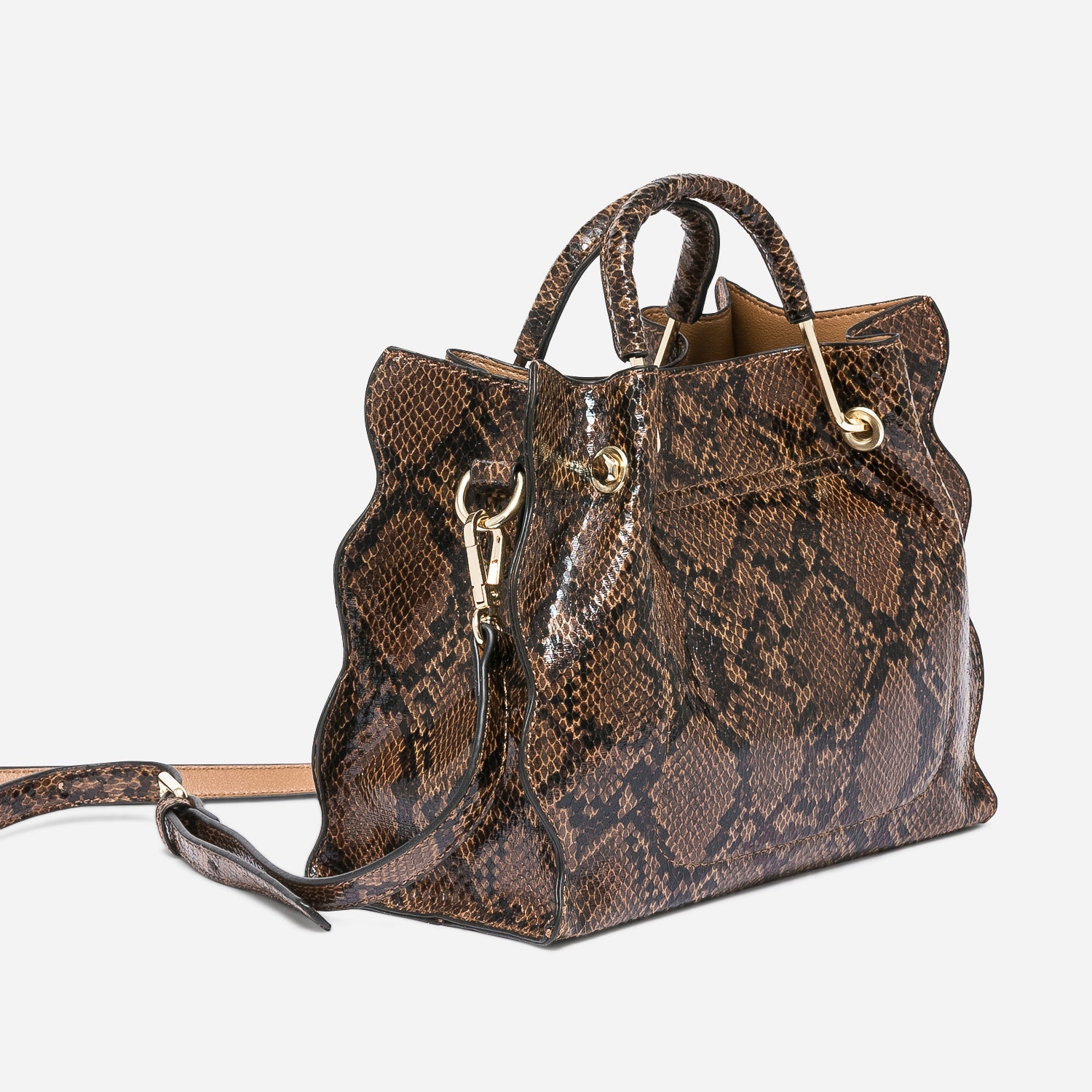 Sac à main marron effet python