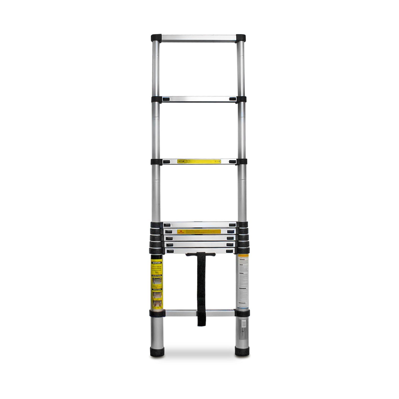 EAXUS Teleskopleiter Ausfahrbare Leiter Aluminium 2,6 Meter, rutschfeste Sprossen, zusammenklappbar auf 74 cm