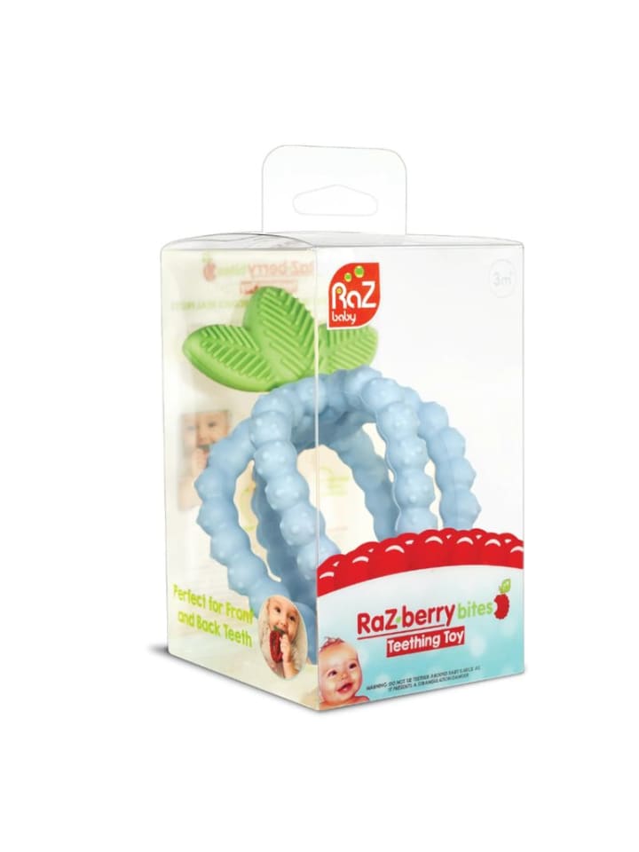 RaZbaby Silikon Beißring Himbeere für zahnende Babys ab 3 Monaten in Blau günstig kaufen onesize