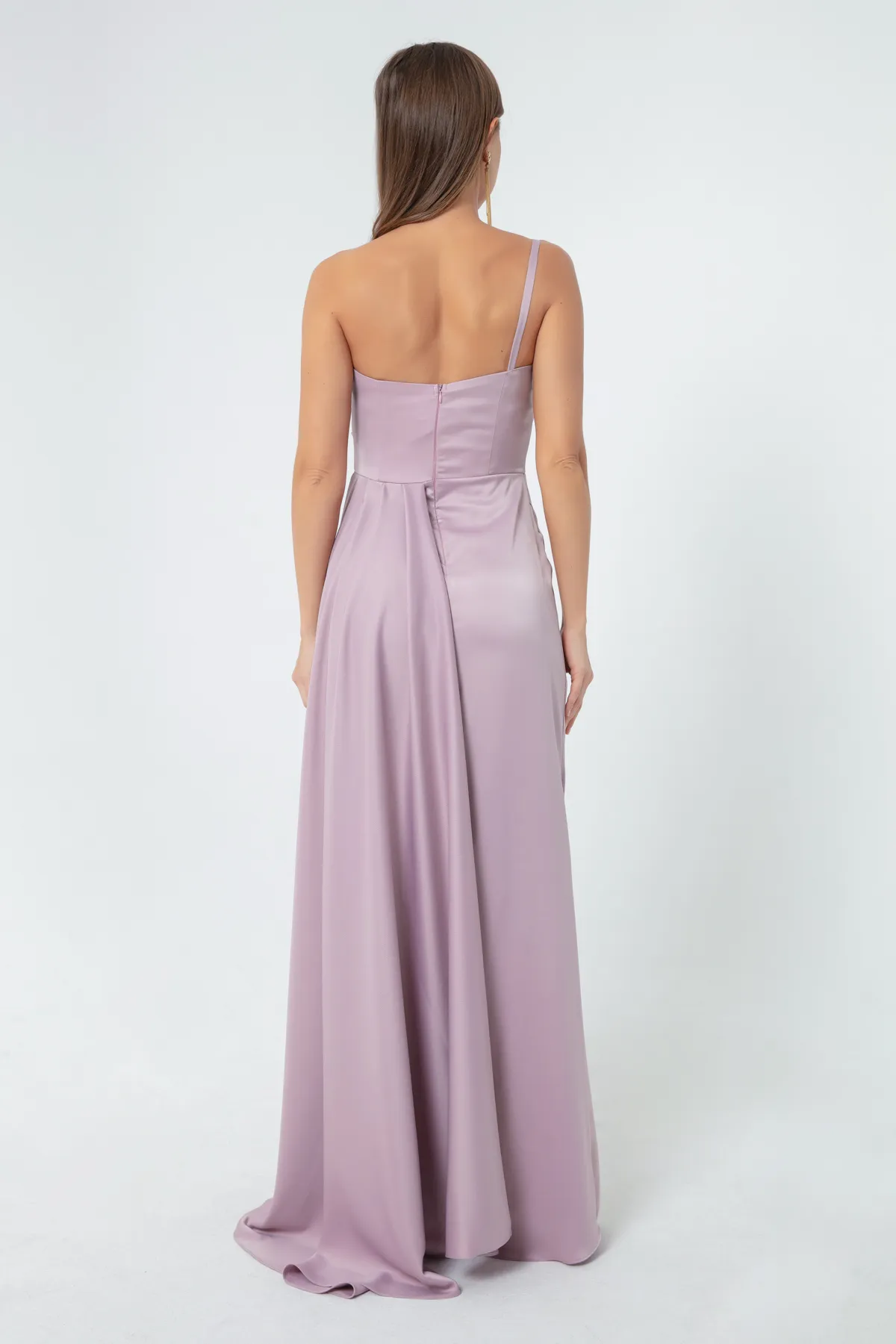 Lafaba  Fliederfarbenes One-Shoulder-Satin-Abend- und Abschlusskleid für Damen