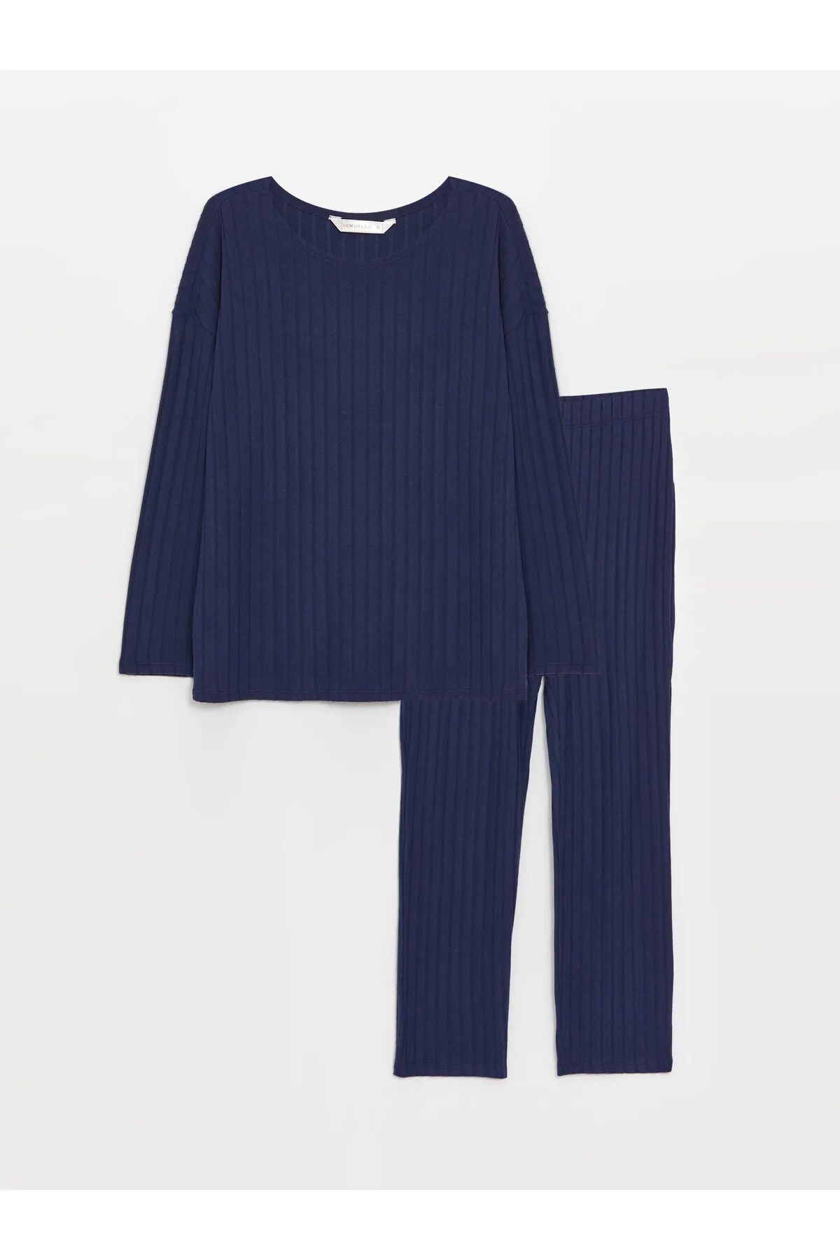 LC Waikiki  Einfarbiges, langärmliges Damen-Pyjama-Set mit Rundhalsausschnitt